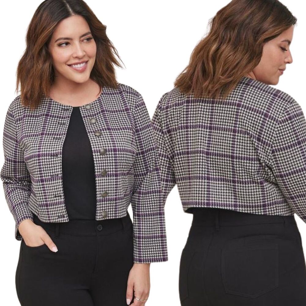 Torrid Studio Double Knit Cropped Collarless Jacket Size 5X Houndstooth